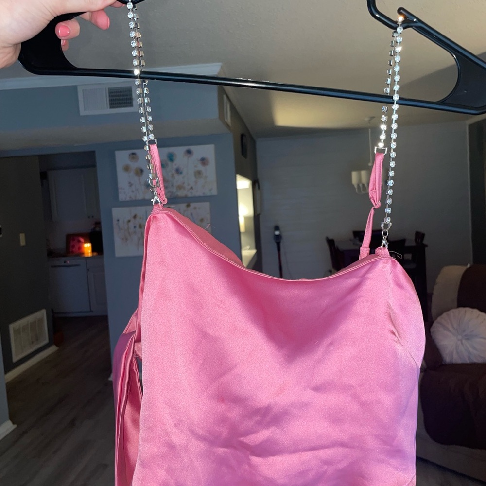 Pink Satin Bandana Top with Beaded/Diamond Straps